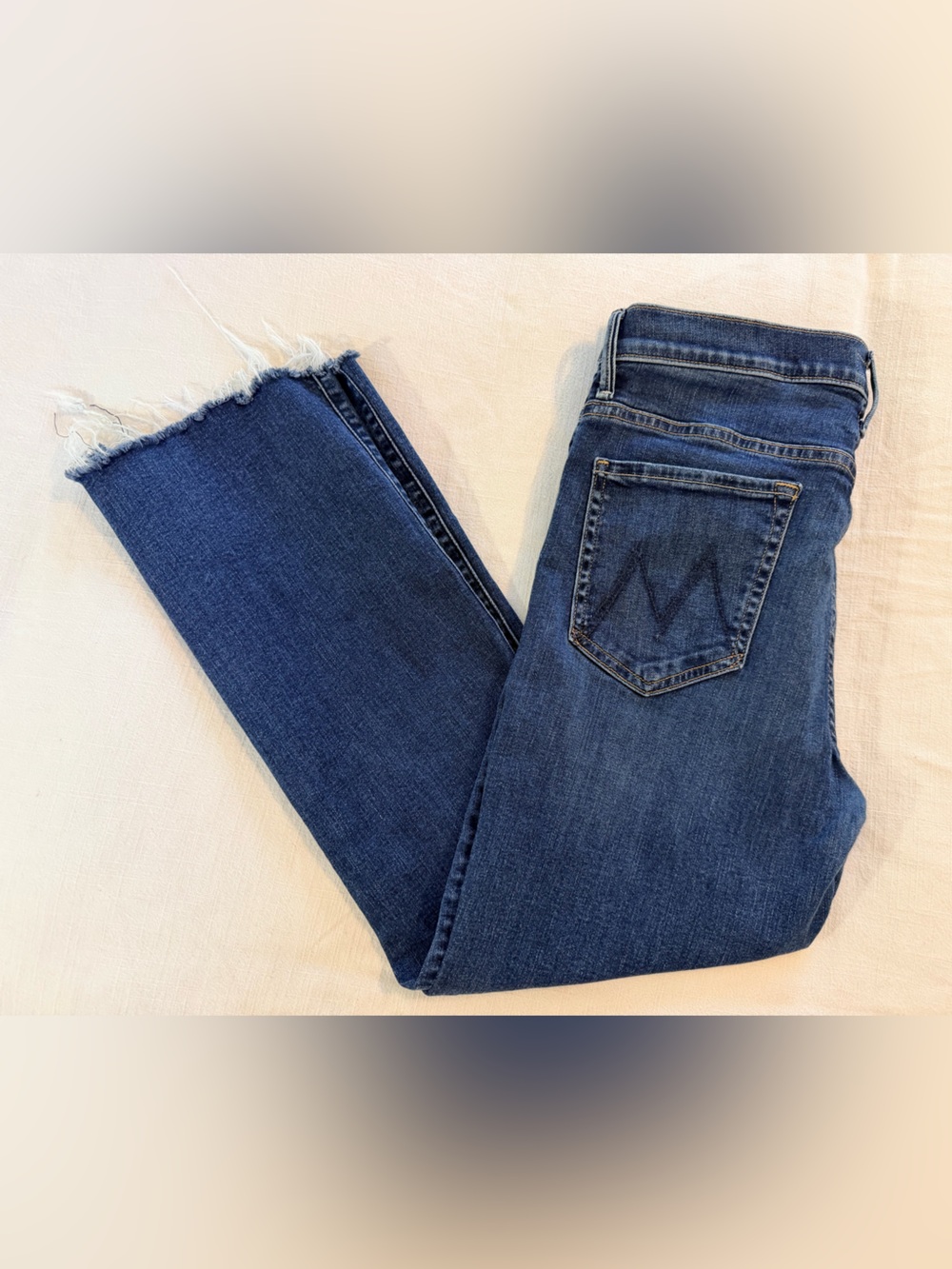 MOTHER insider cropped step fray Classic Blue Women’s Mid-Rise Jeans